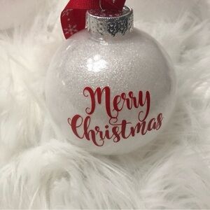 White Christmas Ornament with Red Ribbon